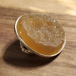 BCBG Boho Faux Agate Druzy Tan Beige Statement Ring
